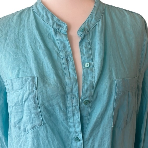 Eileen Fisher Light Blue Linen Button-Up Shirt Size Petite Large - Picture 8 of 8